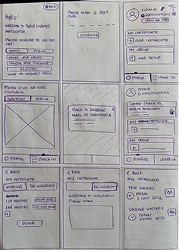 Low-fidelity wireframe sketch for the check-in and QR scan screens