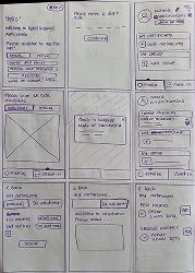Low-fidelity wireframe sketch for the registration and vaccine upload screens