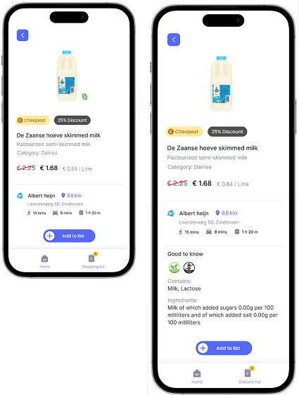 Product detail page showing the Good to Know section with ingredient and allergen information in English